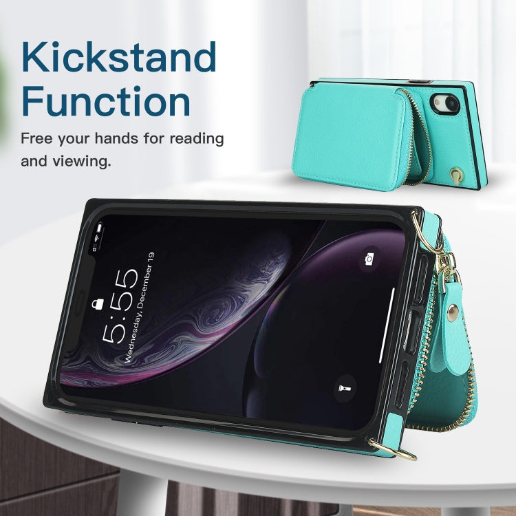 For iPhone XR Cross-body Zipper Big Wallet Bag Square TPU+PU Back Cover Case with Holder & Card Slots & Wallet & Strap