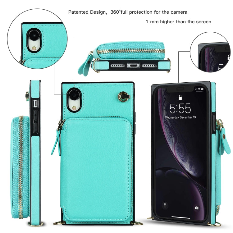 For iPhone XR Cross-body Zipper Big Wallet Bag Square TPU+PU Back Cover Case with Holder & Card Slots & Wallet & Strap