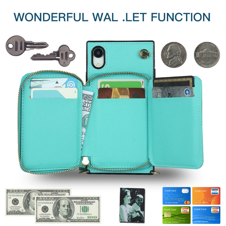 For iPhone XR Cross-body Zipper Big Wallet Bag Square TPU+PU Back Cover Case with Holder & Card Slots & Wallet & Strap
