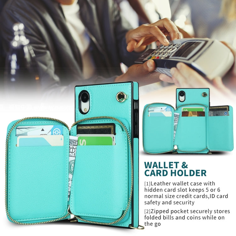 For iPhone XR Cross-body Zipper Big Wallet Bag Square TPU+PU Back Cover Case with Holder & Card Slots & Wallet & Strap