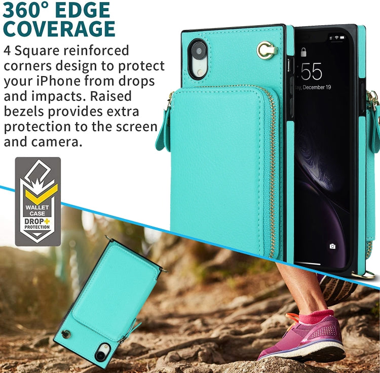 For iPhone XR Cross-body Zipper Big Wallet Bag Square TPU+PU Back Cover Case with Holder & Card Slots & Wallet & Strap