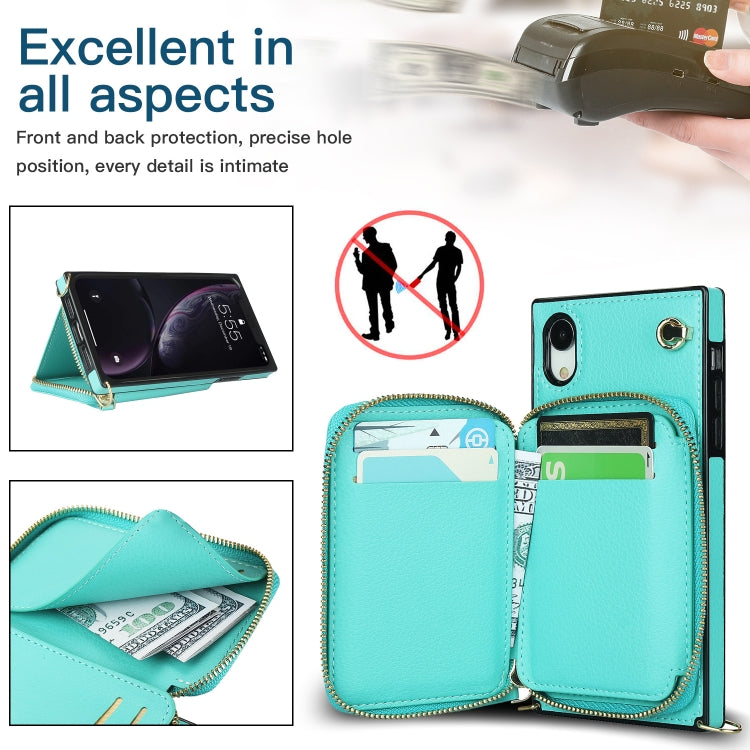 For iPhone XR Cross-body Zipper Big Wallet Bag Square TPU+PU Back Cover Case with Holder & Card Slots & Wallet & Strap