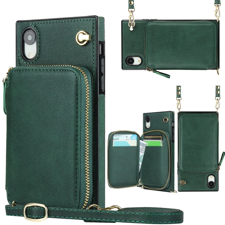 For iPhone XR Cross-body Zipper Big Wallet Bag Square TPU+PU Back Cover Case with Holder & Card Slots & Wallet & Strap
