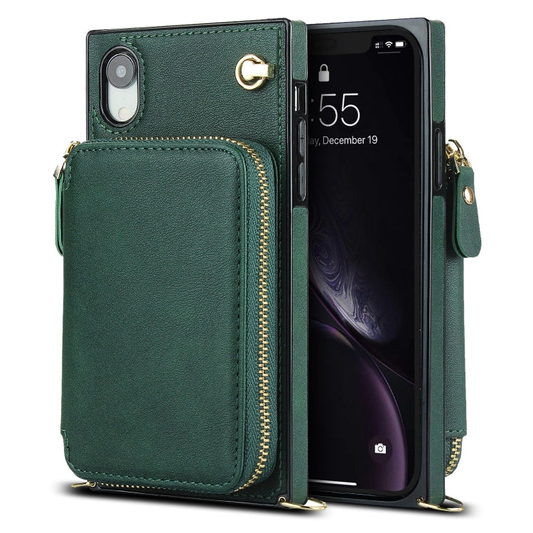 For iPhone XR Cross-body Zipper Big Wallet Bag Square TPU+PU Back Cover Case with Holder & Card Slots & Wallet & Strap