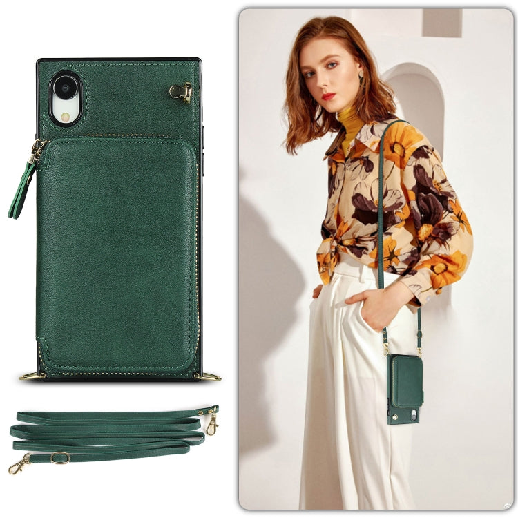 For iPhone XR Cross-body Zipper Big Wallet Bag Square TPU+PU Back Cover Case with Holder & Card Slots & Wallet & Strap