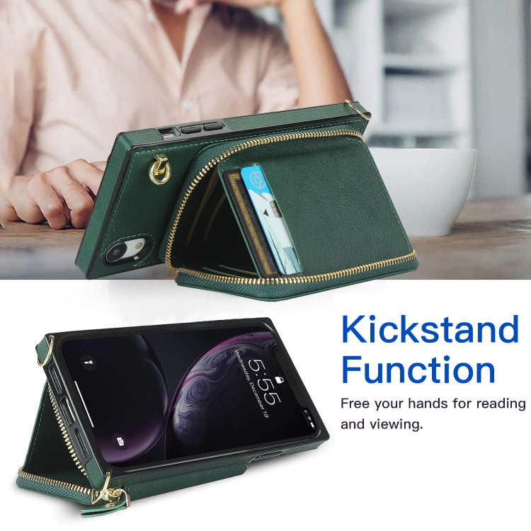 For iPhone XR Cross-body Zipper Big Wallet Bag Square TPU+PU Back Cover Case with Holder & Card Slots & Wallet & Strap
