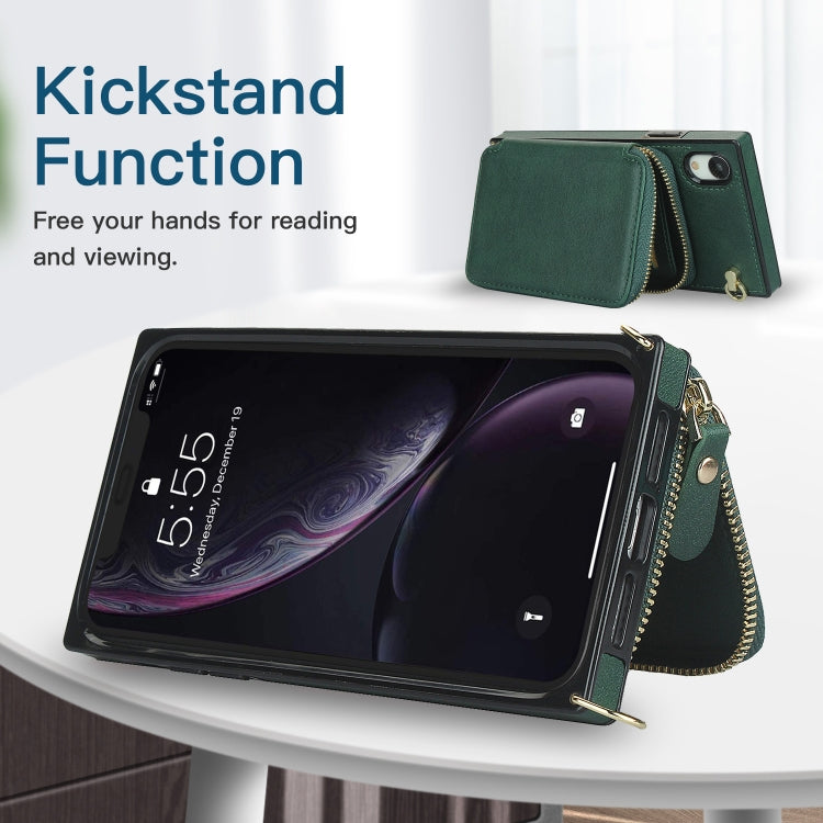 For iPhone XR Cross-body Zipper Big Wallet Bag Square TPU+PU Back Cover Case with Holder & Card Slots & Wallet & Strap