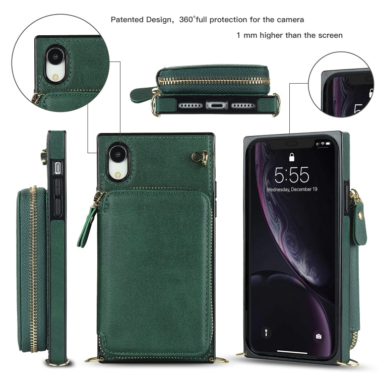For iPhone XR Cross-body Zipper Big Wallet Bag Square TPU+PU Back Cover Case with Holder & Card Slots & Wallet & Strap