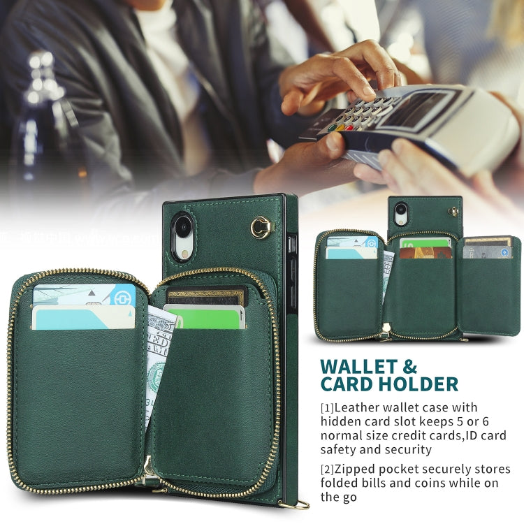For iPhone XR Cross-body Zipper Big Wallet Bag Square TPU+PU Back Cover Case with Holder & Card Slots & Wallet & Strap