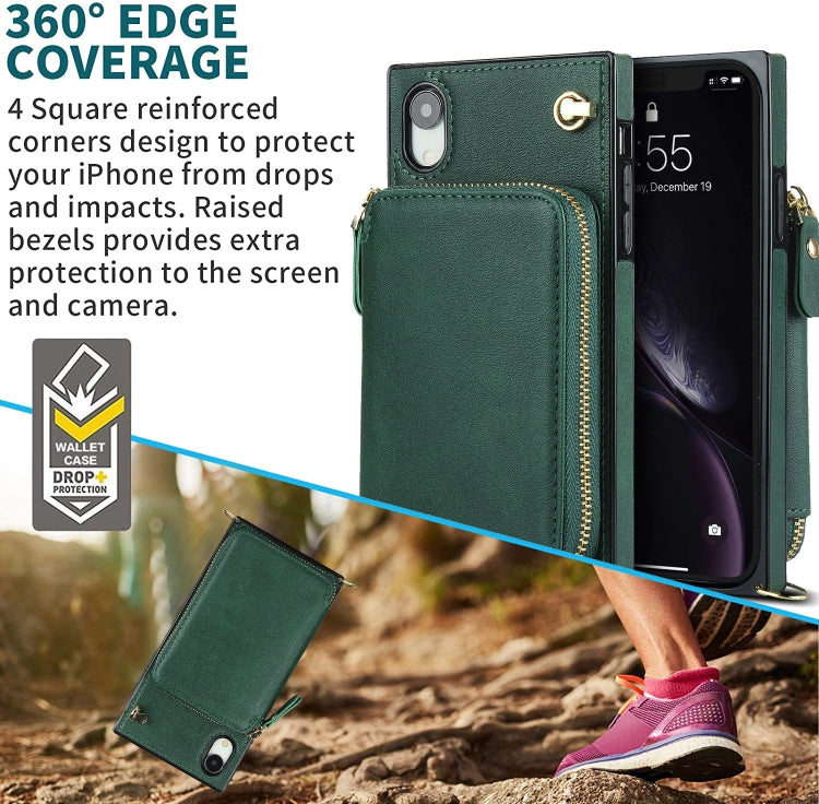 For iPhone XR Cross-body Zipper Big Wallet Bag Square TPU+PU Back Cover Case with Holder & Card Slots & Wallet & Strap