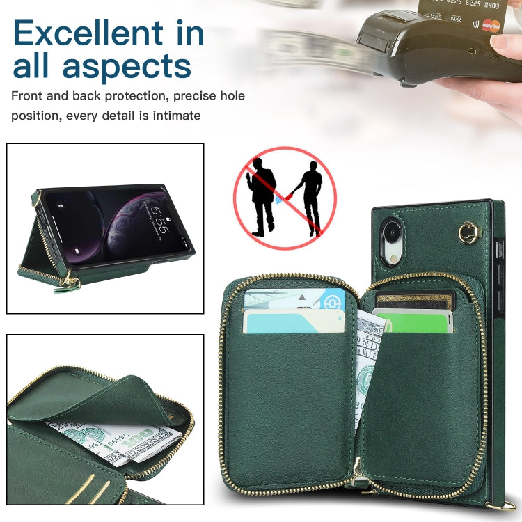 For iPhone XR Cross-body Zipper Big Wallet Bag Square TPU+PU Back Cover Case with Holder & Card Slots & Wallet & Strap