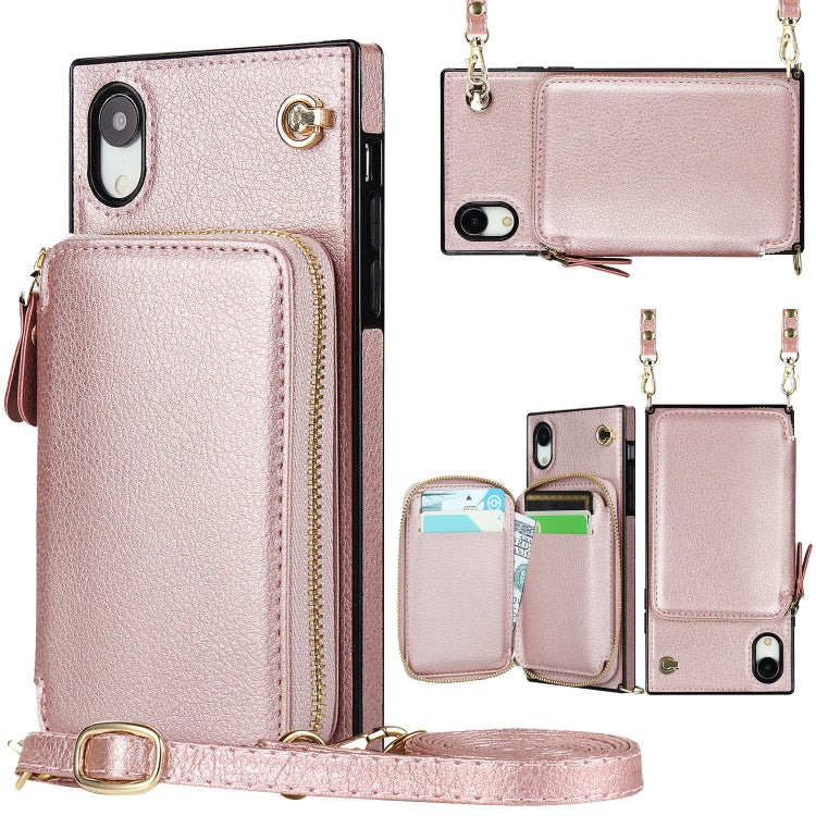 For iPhone XR Cross-body Zipper Big Wallet Bag Square TPU+PU Back Cover Case with Holder & Card Slots & Wallet & Strap