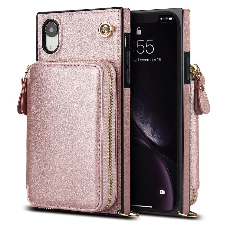 For iPhone XR Cross-body Zipper Big Wallet Bag Square TPU+PU Back Cover Case with Holder & Card Slots & Wallet & Strap