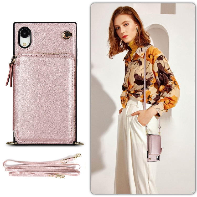 For iPhone XR Cross-body Zipper Big Wallet Bag Square TPU+PU Back Cover Case with Holder & Card Slots & Wallet & Strap