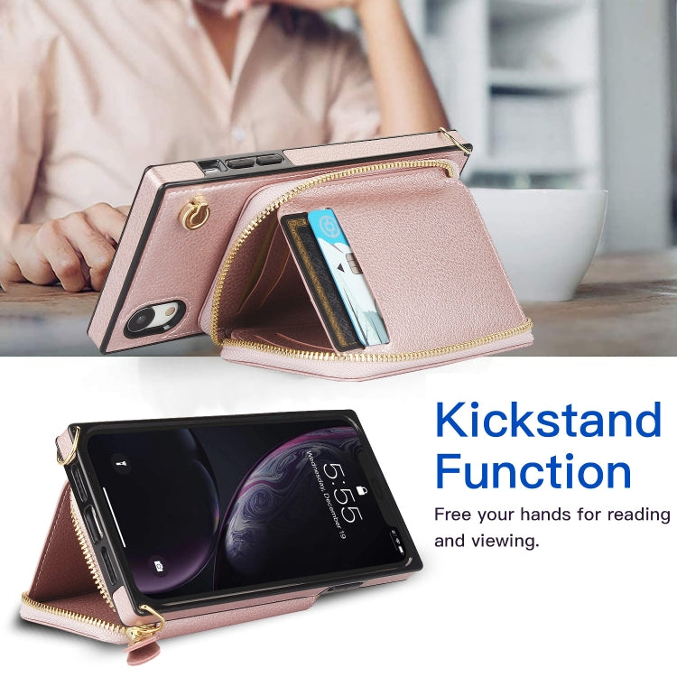 For iPhone XR Cross-body Zipper Big Wallet Bag Square TPU+PU Back Cover Case with Holder & Card Slots & Wallet & Strap