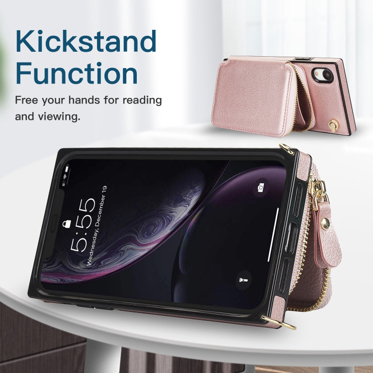 For iPhone XR Cross-body Zipper Big Wallet Bag Square TPU+PU Back Cover Case with Holder & Card Slots & Wallet & Strap