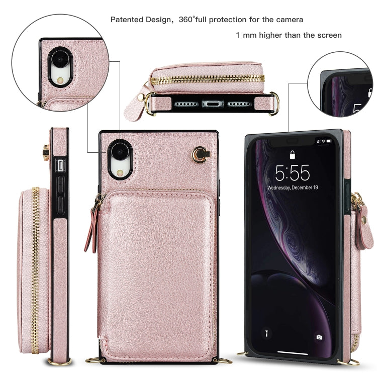 For iPhone XR Cross-body Zipper Big Wallet Bag Square TPU+PU Back Cover Case with Holder & Card Slots & Wallet & Strap