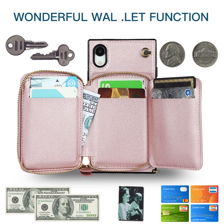 For iPhone XR Cross-body Zipper Big Wallet Bag Square TPU+PU Back Cover Case with Holder & Card Slots & Wallet & Strap