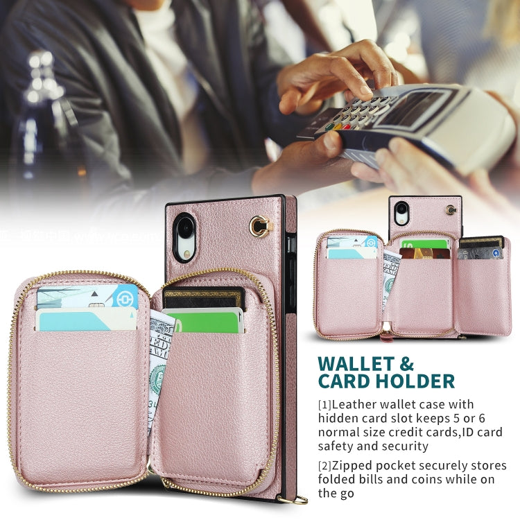 For iPhone XR Cross-body Zipper Big Wallet Bag Square TPU+PU Back Cover Case with Holder & Card Slots & Wallet & Strap
