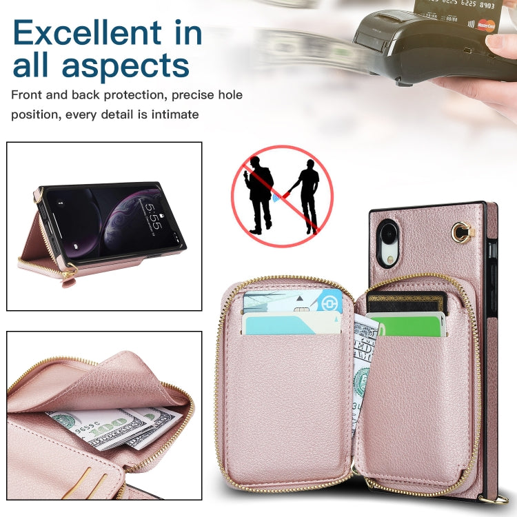 For iPhone XR Cross-body Zipper Big Wallet Bag Square TPU+PU Back Cover Case with Holder & Card Slots & Wallet & Strap