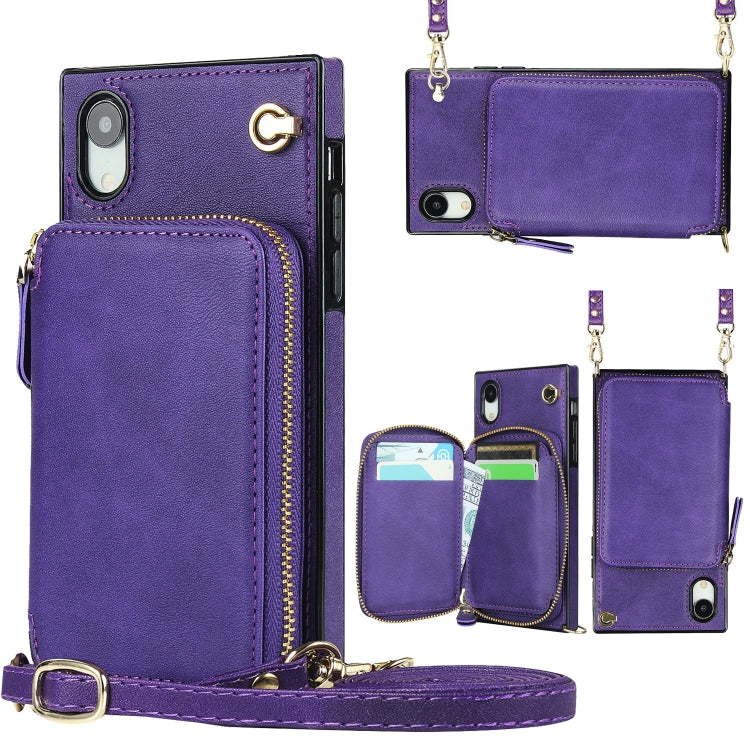 For iPhone XR Cross-body Zipper Big Wallet Bag Square TPU+PU Back Cover Case with Holder & Card Slots & Wallet & Strap