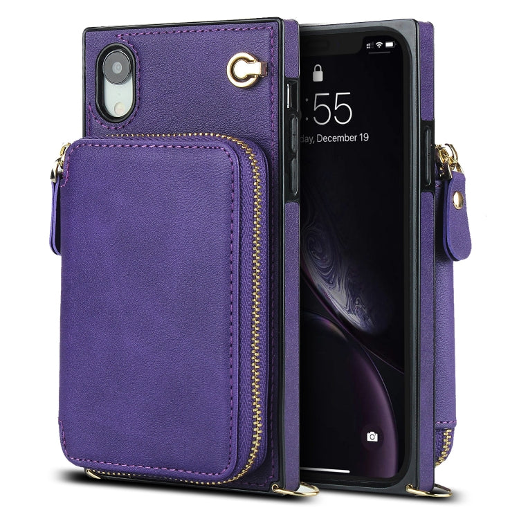 For iPhone XR Cross-body Zipper Big Wallet Bag Square TPU+PU Back Cover Case with Holder & Card Slots & Wallet & Strap