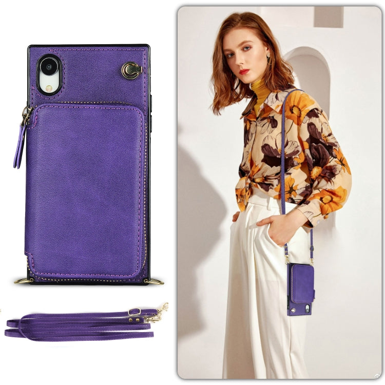 For iPhone XR Cross-body Zipper Big Wallet Bag Square TPU+PU Back Cover Case with Holder & Card Slots & Wallet & Strap