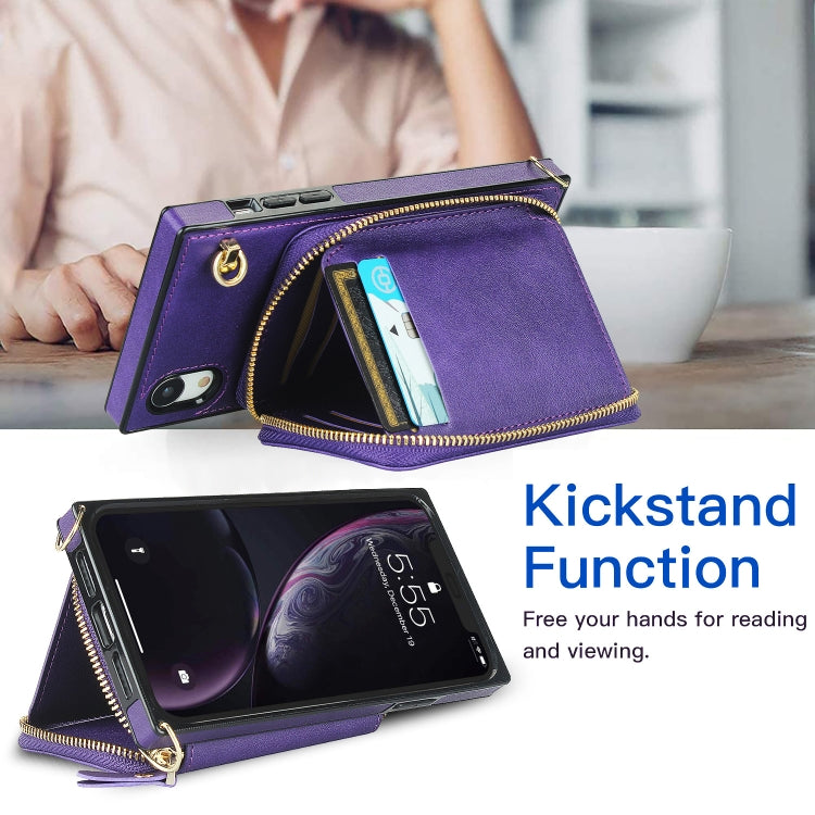 For iPhone XR Cross-body Zipper Big Wallet Bag Square TPU+PU Back Cover Case with Holder & Card Slots & Wallet & Strap