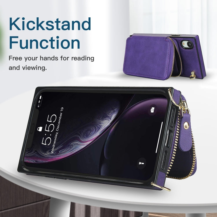 For iPhone XR Cross-body Zipper Big Wallet Bag Square TPU+PU Back Cover Case with Holder & Card Slots & Wallet & Strap