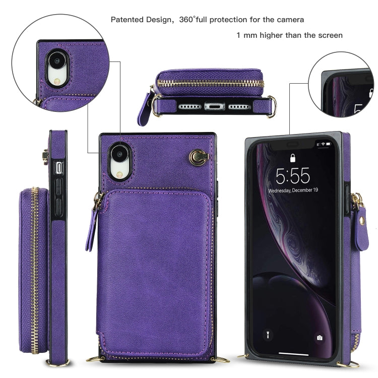 For iPhone XR Cross-body Zipper Big Wallet Bag Square TPU+PU Back Cover Case with Holder & Card Slots & Wallet & Strap