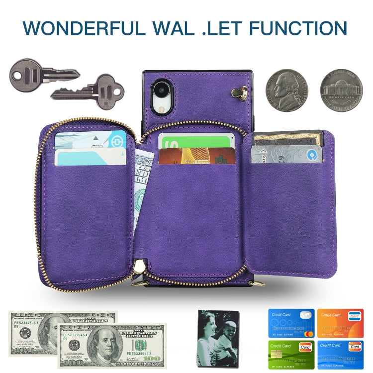 For iPhone XR Cross-body Zipper Big Wallet Bag Square TPU+PU Back Cover Case with Holder & Card Slots & Wallet & Strap