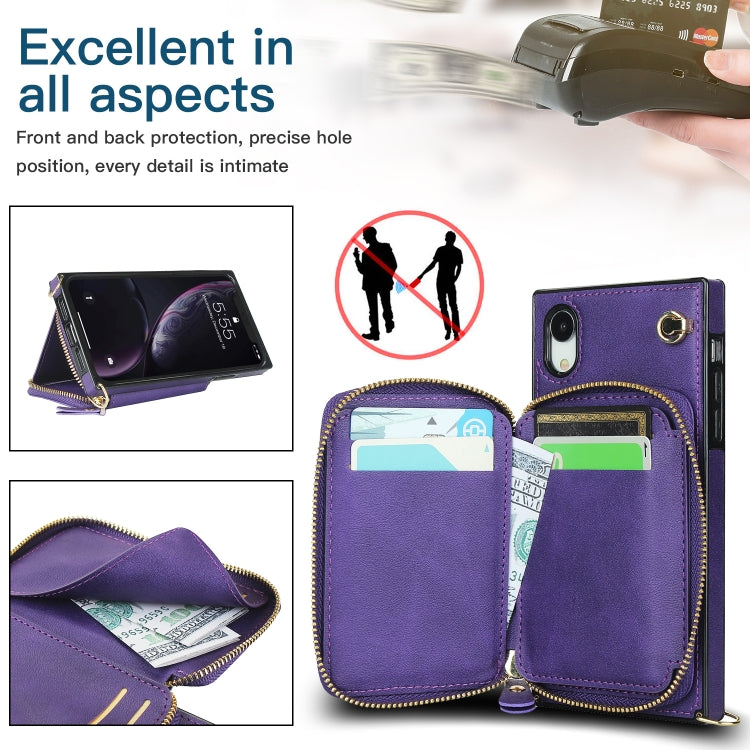 For iPhone XR Cross-body Zipper Big Wallet Bag Square TPU+PU Back Cover Case with Holder & Card Slots & Wallet & Strap