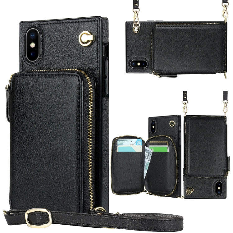 For iPhone X / XS Cross-body Zipper Big Wallet Bag Square TPU+PU Back Cover Case with Holder & Card Slots & Wallet & Strap
