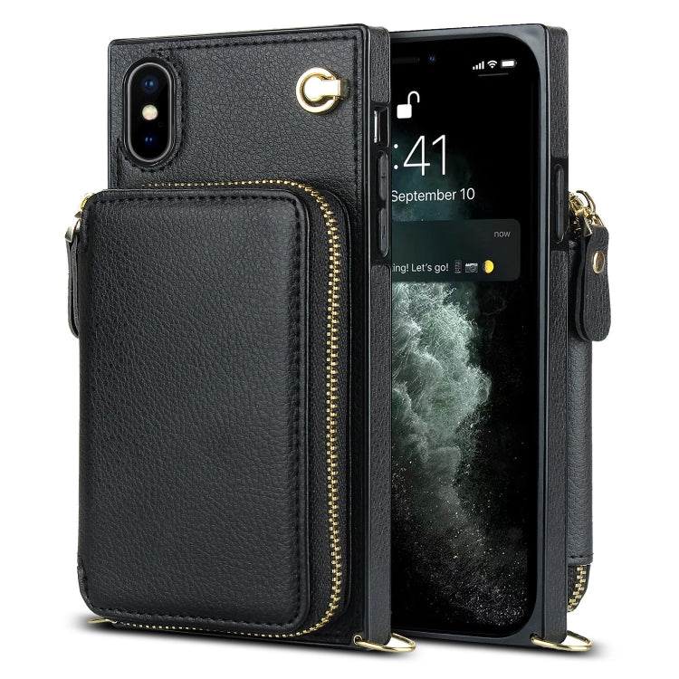 For iPhone X / XS Cross-body Zipper Big Wallet Bag Square TPU+PU Back Cover Case with Holder & Card Slots & Wallet & Strap