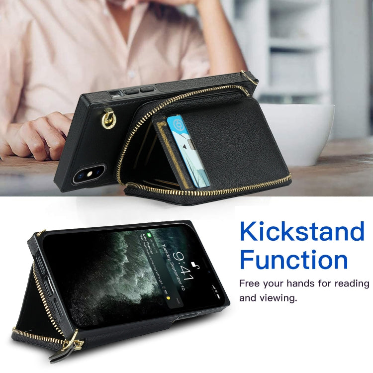 For iPhone X / XS Cross-body Zipper Big Wallet Bag Square TPU+PU Back Cover Case with Holder & Card Slots & Wallet & Strap