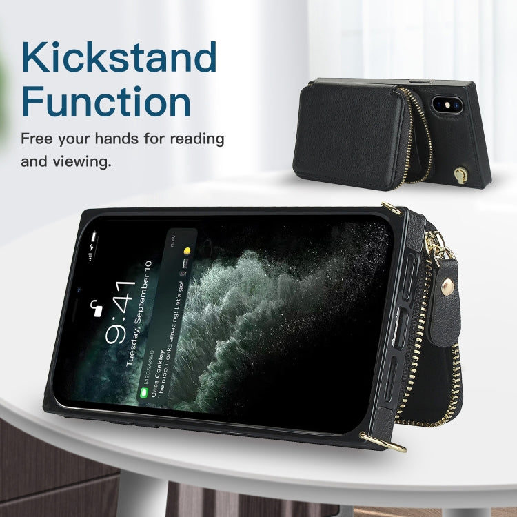 For iPhone X / XS Cross-body Zipper Big Wallet Bag Square TPU+PU Back Cover Case with Holder & Card Slots & Wallet & Strap
