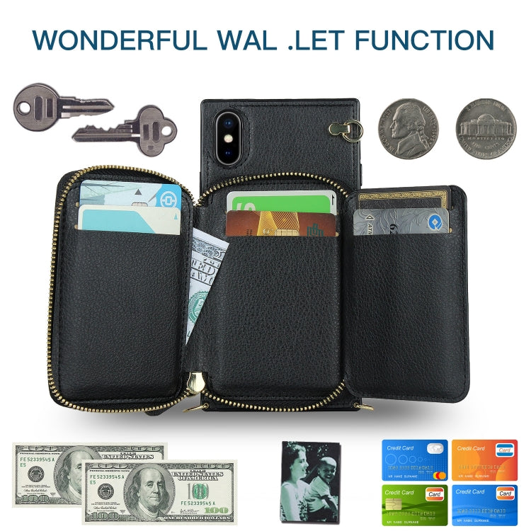 For iPhone X / XS Cross-body Zipper Big Wallet Bag Square TPU+PU Back Cover Case with Holder & Card Slots & Wallet & Strap