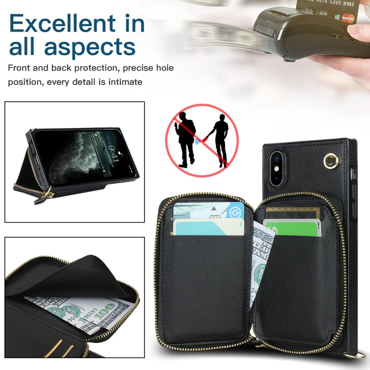 For iPhone X / XS Cross-body Zipper Big Wallet Bag Square TPU+PU Back Cover Case with Holder & Card Slots & Wallet & Strap