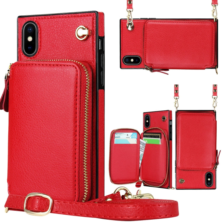 For iPhone X / XS Cross-body Zipper Big Wallet Bag Square TPU+PU Back Cover Case with Holder & Card Slots & Wallet & Strap