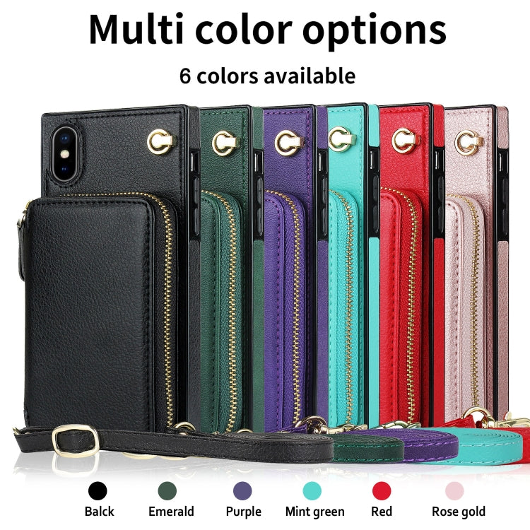 For iPhone X / XS Cross-body Zipper Big Wallet Bag Square TPU+PU Back Cover Case with Holder & Card Slots & Wallet & Strap