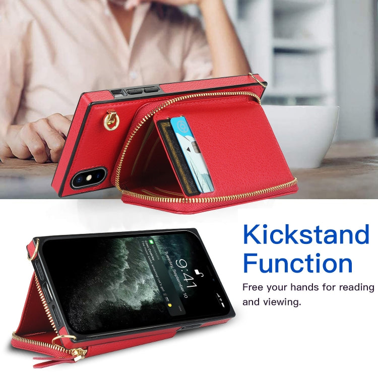 For iPhone X / XS Cross-body Zipper Big Wallet Bag Square TPU+PU Back Cover Case with Holder & Card Slots & Wallet & Strap