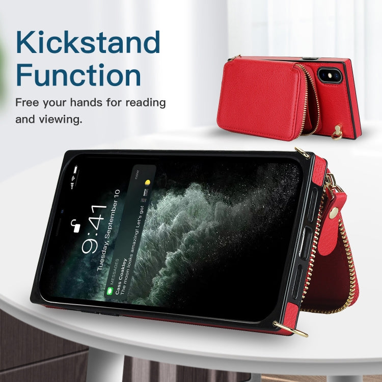 For iPhone X / XS Cross-body Zipper Big Wallet Bag Square TPU+PU Back Cover Case with Holder & Card Slots & Wallet & Strap