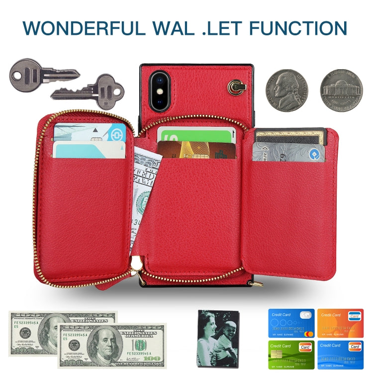 For iPhone X / XS Cross-body Zipper Big Wallet Bag Square TPU+PU Back Cover Case with Holder & Card Slots & Wallet & Strap