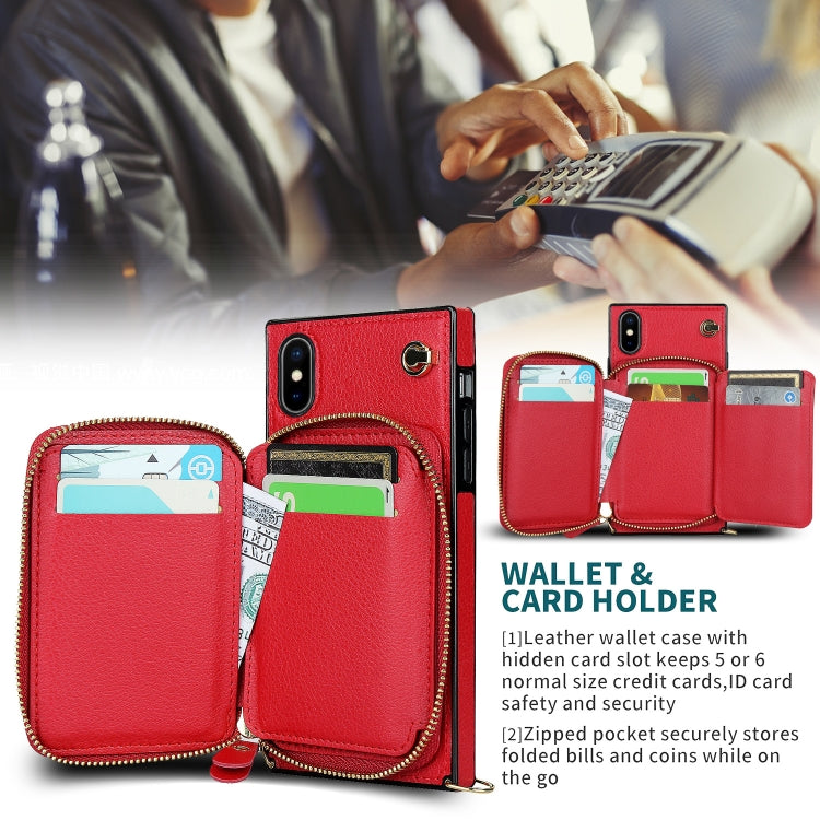 For iPhone X / XS Cross-body Zipper Big Wallet Bag Square TPU+PU Back Cover Case with Holder & Card Slots & Wallet & Strap