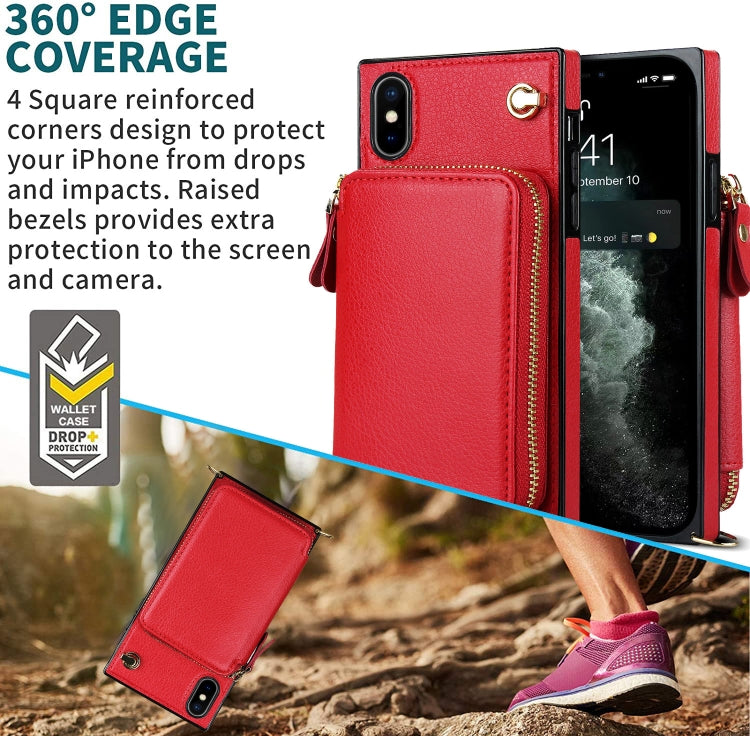 For iPhone X / XS Cross-body Zipper Big Wallet Bag Square TPU+PU Back Cover Case with Holder & Card Slots & Wallet & Strap