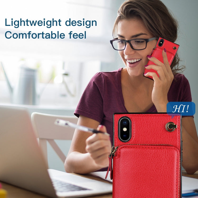 For iPhone X / XS Cross-body Zipper Big Wallet Bag Square TPU+PU Back Cover Case with Holder & Card Slots & Wallet & Strap