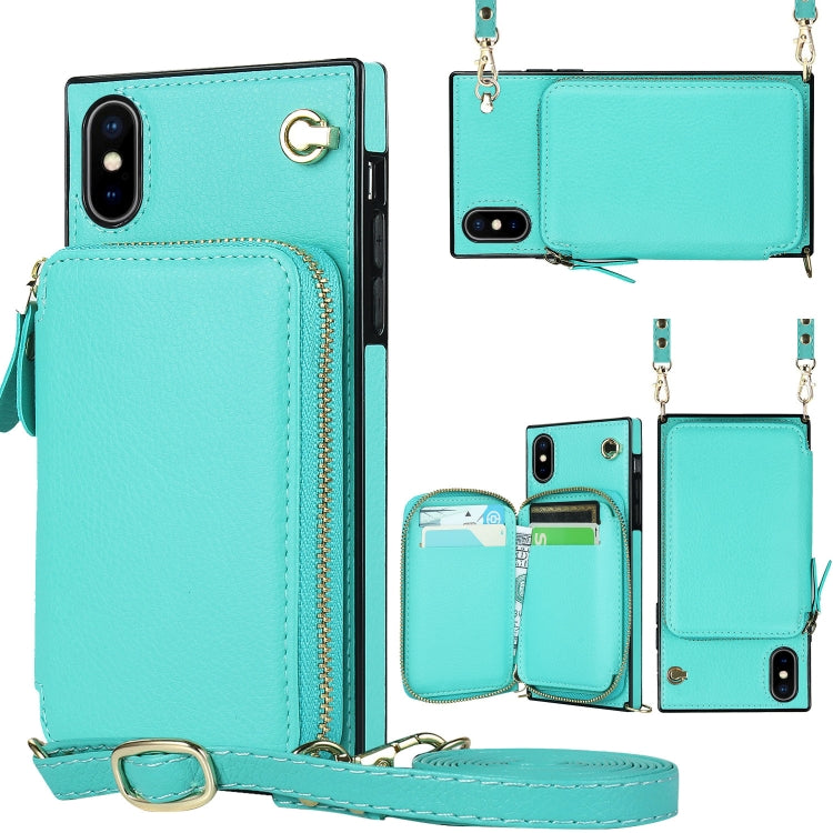 For iPhone X / XS Cross-body Zipper Big Wallet Bag Square TPU+PU Back Cover Case with Holder & Card Slots & Wallet & Strap