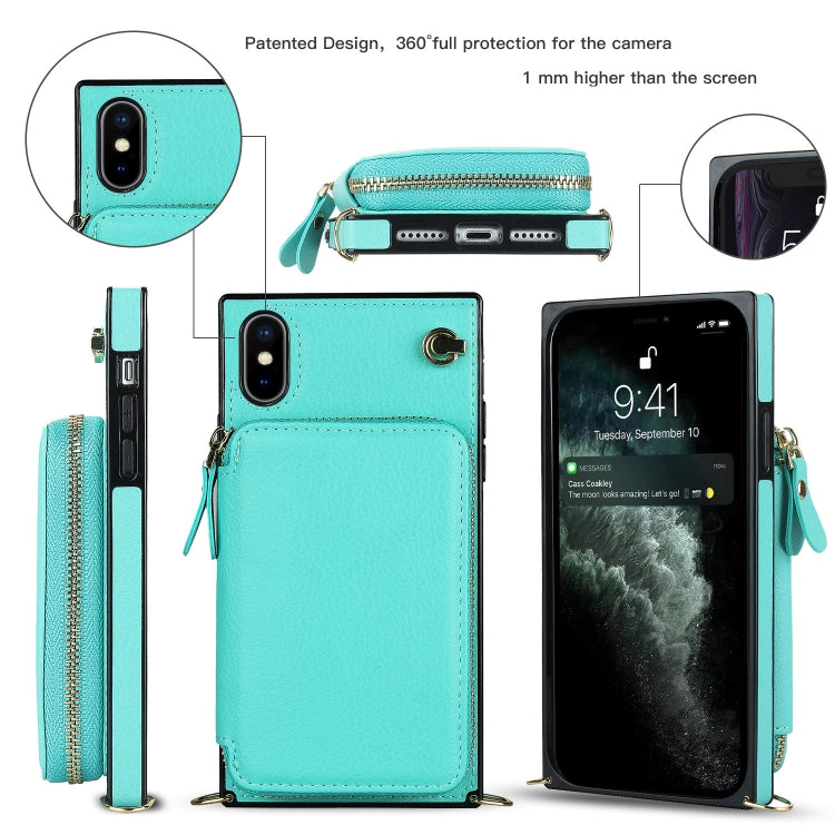 For iPhone X / XS Cross-body Zipper Big Wallet Bag Square TPU+PU Back Cover Case with Holder & Card Slots & Wallet & Strap