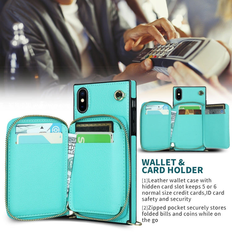 For iPhone X / XS Cross-body Zipper Big Wallet Bag Square TPU+PU Back Cover Case with Holder & Card Slots & Wallet & Strap