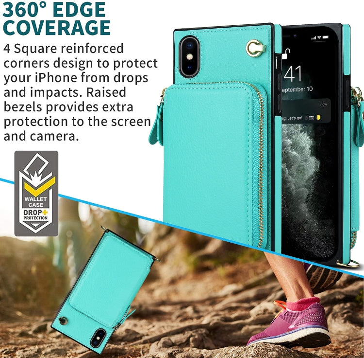 For iPhone X / XS Cross-body Zipper Big Wallet Bag Square TPU+PU Back Cover Case with Holder & Card Slots & Wallet & Strap